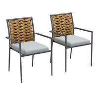 Outsunny Lot de 2 chaises de jardin en rotin Empilable Set de chaises de jardin avec coussins