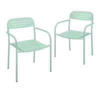 Outsunny Lot de 2 Chaises de Jardin Métal Antirouille Empilable Vert | Fauteuil Salon Extérieur, Résistant aux Intempéries, avec Accoudoirs, Aménagement Balcon Terrasse et Bistro