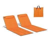 Outsunny Lot de 2 chaises de jardin pliables, tapis de chaise de plage, siège léger pour chaise longue, dossier réglable, cadre en métal, coussin en tissu PE avec sac de transport, orange