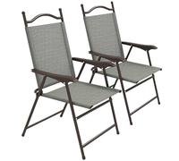 Outsunny Lot de 2 chaises de jardin pliantes avec accoudoirs, siège en tissu maille respirante, chaises de sport pour adultes, gris foncé