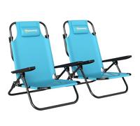 Outsunny Lot de 2 Chaises de Plage Pliable, Chaise Camping Pliante à 5 Positions avec Dossier, Appui-tête et Accoudoirs, pour Jardin Pique-Nique Festival Voyage, Bleu Clair