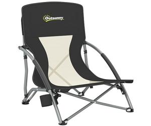 Outsunny Lot de 2 chaises de Plage Pliable, chaises Camping Pliante légère 2,2 kg, avec Dossier en Maille, Sac de Transport et Porte-gobelet pour Jardin, Pique-Nique, Festival, Voyage, Noir
