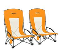 Outsunny Lot de 2 chaises de Plage Pliable, chaises Camping Pliante légère 2,7 kg, avec Dossier en Maille, Sac de Transport et Porte-gobelet pour Jardin, Pique-Nique, Festival, Voyage, Orange