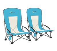 Outsunny Lot de 2 chaises de Plage Pliable, chaises Camping Pliante légère 2,7 kg, avec Dossier en Maille, Sac de Transport et Porte-gobelet pour Jardin, Pique-Nique, Festival, Voyage, Bleu