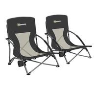 Outsunny Lot de 2 chaises de plage pliantes, 2,2kg, dossier maille, sac, porte-gobelet, Noir
