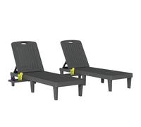 Outsunny Lot de 2 chaises Longues de Jardin, en Plastique PP avec Plateau latéral, inclinables à 5 Positions, Tout Temps, pour terrasse, Piscine, Jardin, Plage, Gris