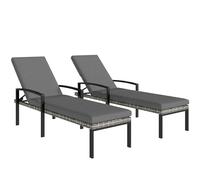 Outsunny Lot de 2 chaises longues de jardin en polyrotin avec dossier réglable sur 5 positions, coussin amovible, résistant aux intempéries, pour l'extérieur, jusqu'à 120 kg, meubles de jardin
