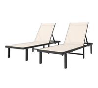 Outsunny Lot de 2 chaises longues de jardin inclinables avec roues, dossier réglable à 4 niveaux, structure en aluminium et tissu textilène, résistantes, pour plage, piscine, beige