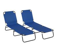 Outsunny Lot de 2 chaises longues de jardin pliables avec dossier réglable en hauteur 5 positions - Résistant aux intempéries - Charge maximale : 120 kg - Pour piscine, plage - Bleu