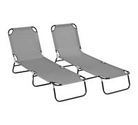 Outsunny Lot de 2 chaises longues de jardin pliables avec dossier réglable en hauteur 5 positions - Résistant aux intempéries - Charge maximale : 120 kg - Pour piscine, plage - Gris foncé
