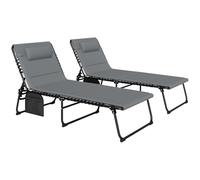 Outsunny Lot de 2 chaises longues de jardin pliables avec oreiller, dossier réglable en hauteur 5 positions, poche latérale, charge maximale : 120 kg, chaise longue pour extérieur, relaxation, piscine