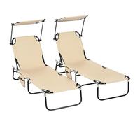 Outsunny Lot de 2 chaises Longues Pliables avec Pare-Soleil et Dossier réglable en Hauteur sur 5 Positions. Chaises Longues pouvant Supporter jusqu'à 120 kg. Chaises Longues d'extérieur pour Piscine
