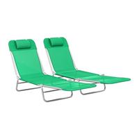 Outsunny Lot de 2 chaises longues pliables, dossier réglable, chaise longue de jardin inclinable avec coussin appui-tête, vert foncé