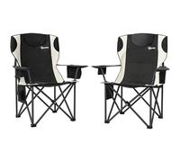 Outsunny Lot de 2 chaises Pliantes Chaise de Camping avec accoudoirs Porte-Boisson Appuie-tête Sac Isotherme Chaise Pliante d'extérieur jusqu'à 120kg rembourrée Chaise de pêche Chaise de Jardin pour