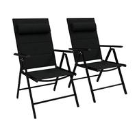 Outsunny Lot de 2 chaises de jardin pliantes Alu Teslin rembourrées déperlantes avec accoudoirs Noir