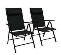 Outsunny Lot de 2 Chaises Pliantes Chaises de Jardin 54x67x108 cm Noir | Appui-Tête, Accoudoirs, Structure en Aluminium, Capacité 130 kg, Terrasse, Extérieur