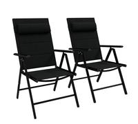 Outsunny Lot de 2 chaises de jardin pliantes Alu Teslin rembourrées déperlantes avec accoudoirs Noir