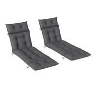 Outsunny Lot de 2 Coussins de Chaise Longue Coussin Bain de Soleil - épais, Confortable et rembourré - Matelas transat avec 6 Attaches, 190 x 56 x 10 cm, Gris foncé