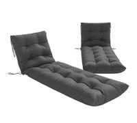 Outsunny Lot de 2 coussins pour chaises longues, 180 x 55 cm, coussins pour chaise longue d'extérieur épais, UPF30+, coussinets de rechange pour chaises longues avec 4 rubans, gris foncé