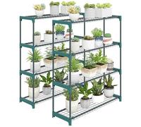 Outsunny Lot de 2 Étagères à Plantes 4 Niveaux Intérieur Extérieur, Supports pour Plantes en Métal, Assemblage Facile, Support pour Fleurs et Pots, pour Jardin, Balcon, Patio, 90 x 28 x 104 cm, Vert