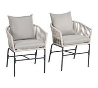 Outsunny Lot de 2 fauteuils chaises de jardin 2 places et métal et corde PE avec coussins, noir et gris