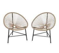 Outsunny Lot de 2 Fauteuils de Jardin Acapulco Résine Tressée, Structure Triangulaire en Acier, Chaise de Jardin pour Plage Balcon Terrasse, Charge 120 kg, 72x68x81cm, Naturel