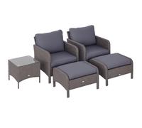 Outsunny Lot de 2 fauteuils de jardin grand confort repose-pied table basse résine tressée imitation rotin coussins gris