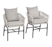 Lot de 2 fauteuils de jardin avec coussins métal cordes PE noir gris