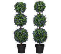 Outsunny Lot de 2 grands arbres de lavande artificiels en plastique de 110 cm, résistants aux UV avec 3 boules pour salon, chambre, bureau, jardin