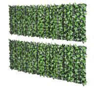 Outsunny Lot de 2 Haies Artificielles Feuilles de Laurier 3L x 1H m Vert | Treillis Extensible, Brise-Vue Canisse Végétale, Feuillage Réaliste, PE Anti-UV
