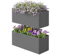 Outsunny Lot de 2 jardinières à suspendre - 50 cm de long - Aspect rotin - Avec trous de drainage et crochets - Pour clôture, balcon, jardin - Gris