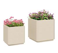 Outsunny Lot de 2 Jardinières, Pots de Jardin Carrés pour Plantes et Fleurs d'Intérieur, Empilables d'Extérieur et Intérieur, Beige