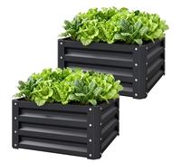 Outsunny Lot de 2 jardinières surélevées, carre potager de jardin pour légumes, fleurs, acier galvanisé 60 x 60 x 30,5 cm, gris