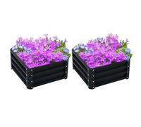 Outsunny Lot de 2 jardinières surélevées en Acier galvanisé 60 x 60 x 30,5 cm, Carre Potager de Jardin pour légumes, Fleurs et Herbes, Gris