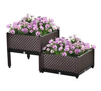Outsunny Lot de 2 jardinières surélevées en Plastique de 50 cm x 50 cm x 46,5 cm - 41 L - Bac à Fleurs et légumes avec système d'arrosage Automatique et Trous de Drainage pour terrasse, Balcon