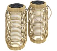 Outsunny Lot de 2 Lampadaire Extérieur Solaire en Résine Tressée Luminaire LED de Jardin en Acier Marche/Arrêt Automatique Sable
