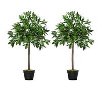 Outsunny Lot de 2 Lauriers Artificiels Topiaires 0,90H m - Noir Vert