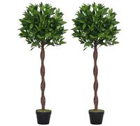 Outsunny Lot de 2 Lauriers Artificiels Topiaires 1,20H m - Noir Vert