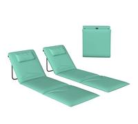 Outsunny Lot de 2 Matelas de Plage Pliables, Matelas Portables avec Dossier réglable, Appui-tête rembourré et Structure métallique, pour Le Jardin, 146 x 50 x 2 cm, Vert