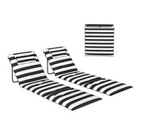 Outsunny Lot de 2 Matelas de Plage Pliables, Matelas Portables avec Dossier réglable, Appui-tête rembourré et Structure en métal, pour Le Jardin, 150 x 50 x 2 cm, Gris et Blanc