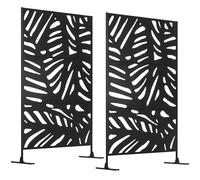 Outsunny Lot de 2 Panneaux Brise Vue Décoratif Extérieur à Motif Végétal en Acier - 122 x 45 x 198 cm, Noir