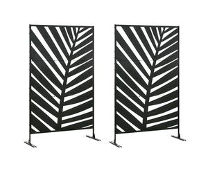 Outsunny Lot de 2 paravents séparateur de Jardin closion de séparation 3 Panneaux décoratifs extérieur à Motif végétal en Acier - 122 x 45 x 198 cm Noir