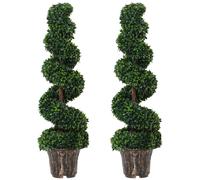 Outsunny Lot de 2 Plantes Artificielles de Buis en Spirale pour Intérieur et Extérieur avec Pot, Ø32x120 cm, Vert