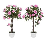 Outsunny Lot de 2 rosiers artificiels de 90 cm - Plante décorative avec Pot - Décoration d'intérieur et d'extérieur - Violet