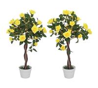 Outsunny Lot de 2 rosiers artificiels de 90 cm - Plante décorative avec Pot - Résistant aux UV - pour extérieur, intérieur, Bureau, décoration - Jaune