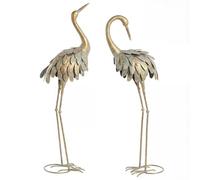 Outsunny Lot de 2 Statues de Jardin, Sculpture de Héron en Métal, Statues d'oiseaux 91/95cm, pour Cour, Étang, Terrasse, Or/Bleu