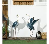 Outsunny Lot de 2 statues jardin exterieur sculpture de héron en acier pour étang, patio, terrasse, pelouse, 74/70cm multicolore