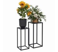 Outsunny Lot de 2 supports pot de fleurs supports pour plantes encastrables structure en acier 2 hauteurs différentes 58,5 et 65 cm design scandinave noir