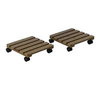Outsunny Lot de 2 Supports pour Plantes carrés Porte Plante à roulettes Support pour Pot de Fleurs, pour intérieur et extérieur dim. 30L x 30l x 7H cm Marron