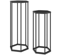 Outsunny Lot de 2 supports pour plantes, tabouret à fleurs hexagonal en métal, intérieur et extérieur, noir